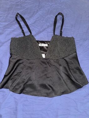 Princess Polly Black Satin Cami with Textured Bust Detail